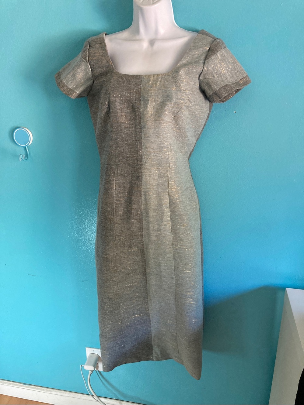 LATORILLA Couture Two Tone Split Dress Linen Silk Tweed Mid Century Modern Look